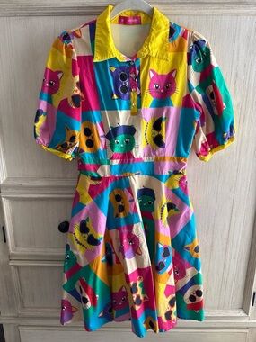 Julyliebe Colorful Cat-Print Polo Dress